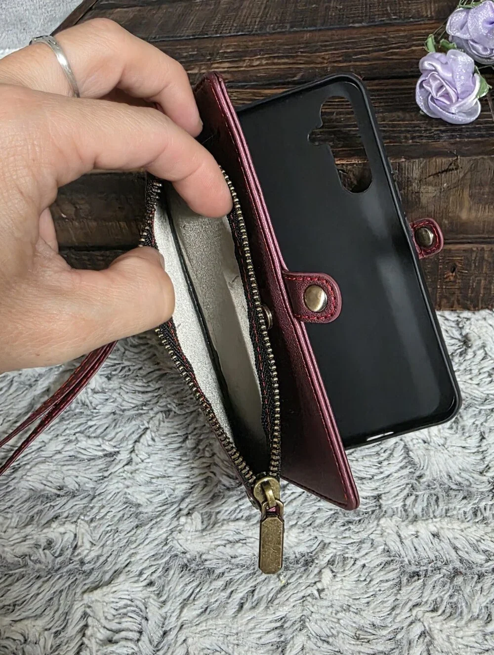 Defencase Samsung Galaxy A54 5G Wallet Phone Case Red with Strap